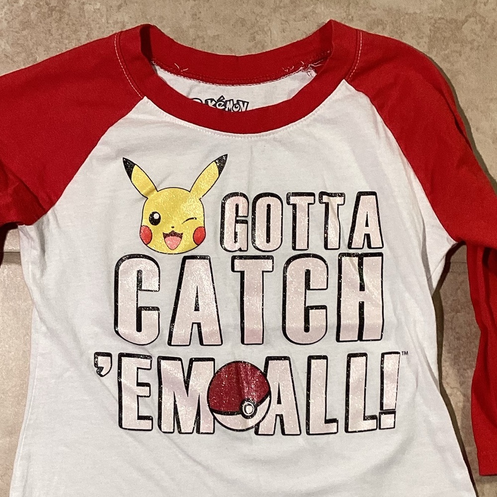 Gotta Catch Em All White Glitter Letters Raglan Tee Kids Size…